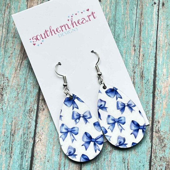 Blue Bow Earrings - Picture 1 of 1